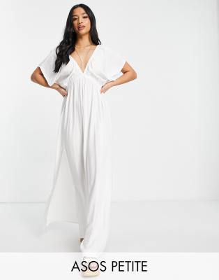 ASOS DESIGN Petite - Robe de plage longue à manches évasées - Blanc | ASOS