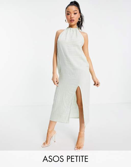 ASOS DESIGN Petite - Robe de plage mi-longue à dos nu en gaze double - Vert sauge