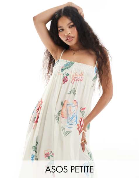 ASOS DESIGN Petite - Robe de plage trapèze à imprimé carte postale - view 1