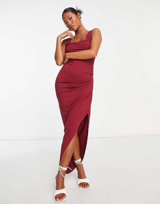 ASOS DESIGN Petite Robe fourreau longue col b nitier Lie de vin