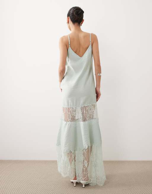 ASOS DESIGN Petite - Robe longue à ourlet mouchoir et empiècement en dentelle - Menthe, 4 de 4