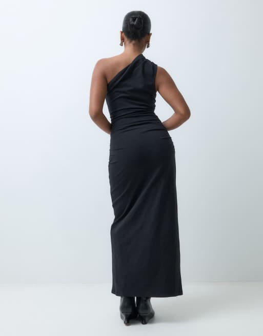 ASOS DESIGN Petite robe longue asymétrique en jersey noire, 4 de 5