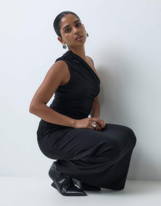 ASOS DESIGN Petite robe longue asymétrique en jersey noire, 5 de 5