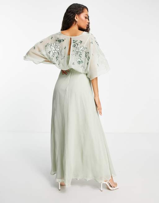 ASOS DESIGN Petite Robe longue blousante brod e avec cape au dos