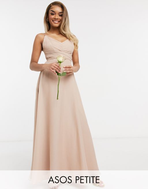 ASOS DESIGN Petite Robe longue caraco corsage fronc nou e la taille pour demoiselle d honneur Rose poudr