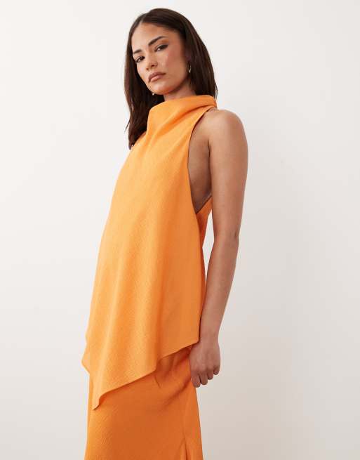 ASOS DESIGN Petite - Robe longue en mousseline double épaisseur à col montant - Orange, 2 de 4