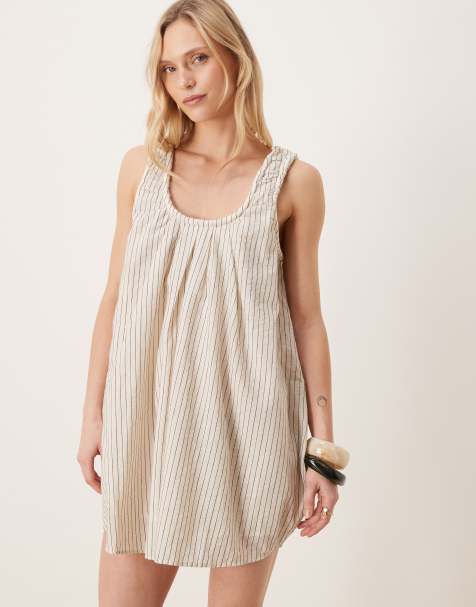 ASOS DESIGN Petite - Robe longue en popeline froncée avec encolure froncée dégagée - view 1