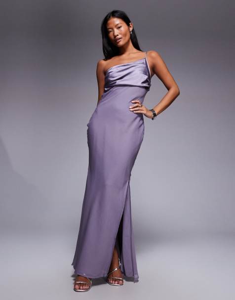 ASOS DESIGN Petite - Robe longue et asymétrique en mousseline et satin drapé - Lilas - view 1