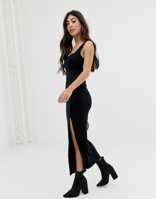 ASOS DESIGN Petite Robe longue fendue en tissus m lang s col