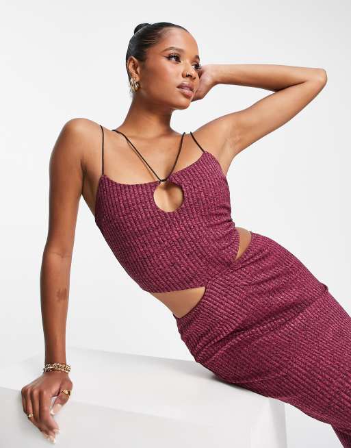 ASOS DESIGN Petite - Robe longue teinte par sections à bretelles fines et jupe taille basse - Rose, 3 de 4