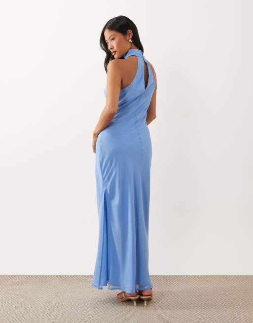 ASOS DESIGN Petite - Robe mi-longue à col montant en mousseline - Bleu clair, 4 de 4
