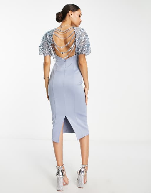 ASOS DESIGN Petite Robe mi longue avec effet cape ornements Bleu pastel