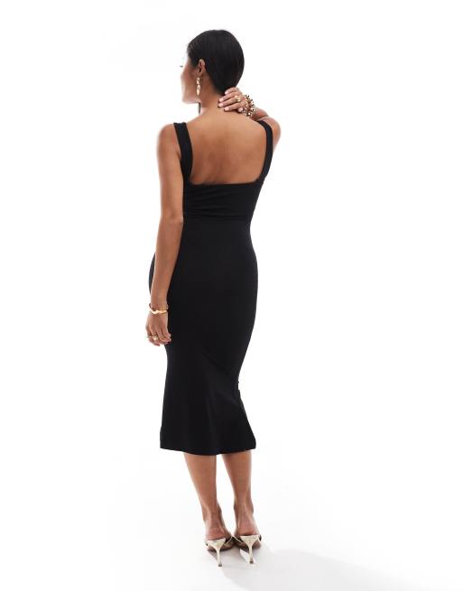 ASOS DESIGN Petite - Robe mi-longue douce au toucher à encolure carrée - Noir, 3 de 4