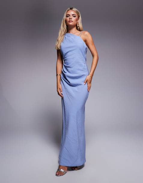 ASOS DESIGN Petite - Robe mi-longue et asymétrique avec détail métallique au dos - Bleu poudré - view 1