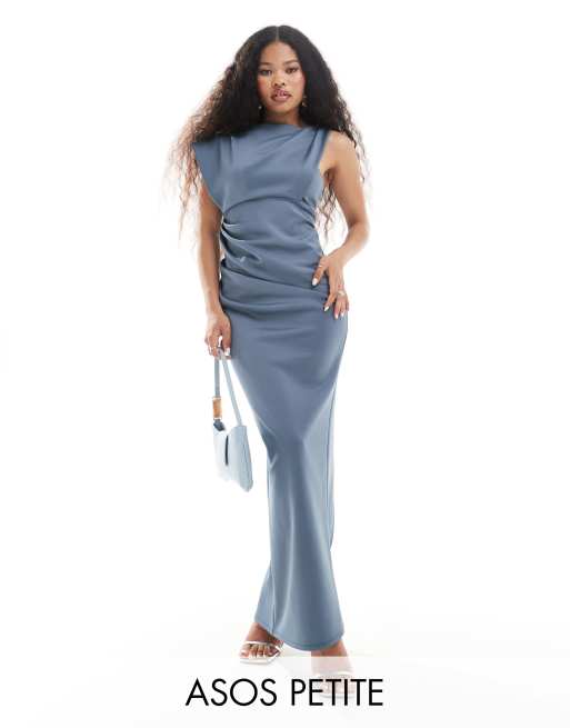 FhyzicsShops DESIGN Petite - Robe minimaliste longue et asymétrique à col montant - Bleu ardoise