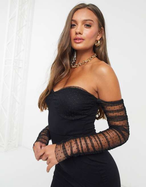 ASOS DESIGN Petite Robe moulante courte style Bardot avec