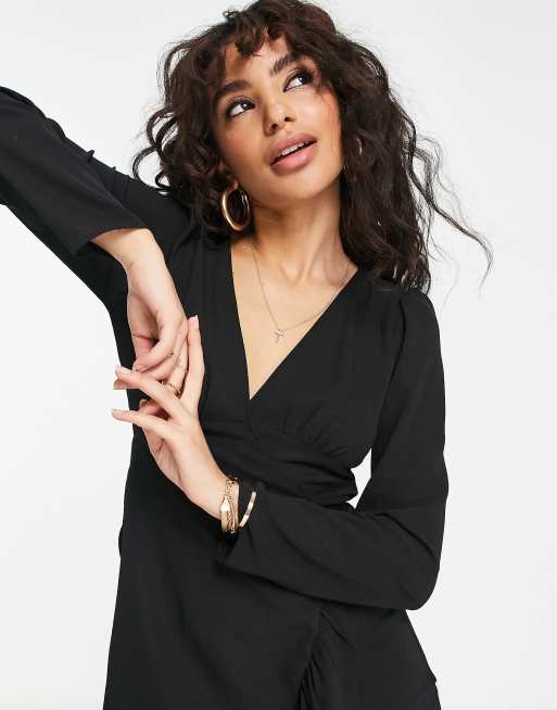 ASOS DESIGN Petite - Robe portefeuille courte - Noir, 2 de 4