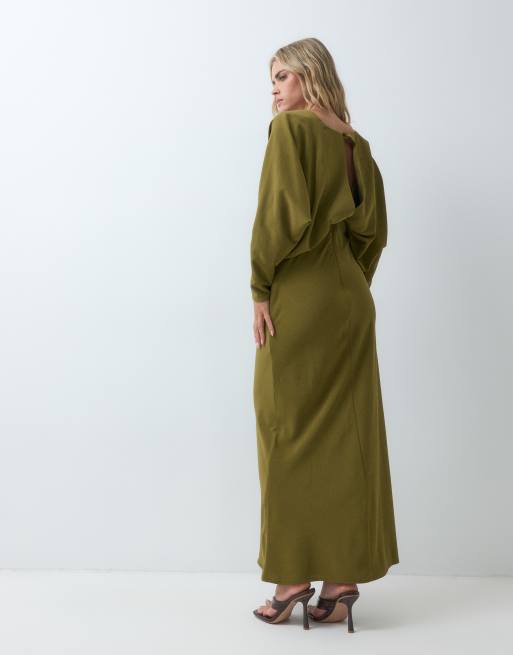 ASOS DESIGN Petite - Robe portefeuille longue à manches chauve-souris - Vert, 5 de 5
