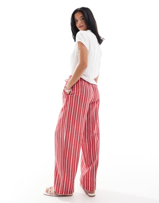 ASOS DESIGN Petite – Röda, randiga byxor i linnestil med resårmidja, 2 av 5