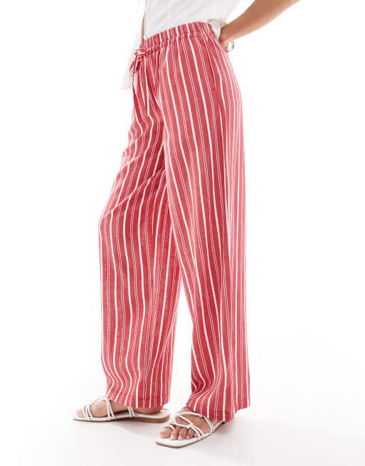 ASOS DESIGN Petite – Röda, randiga byxor i linnestil med resårmidja, 3 av 5