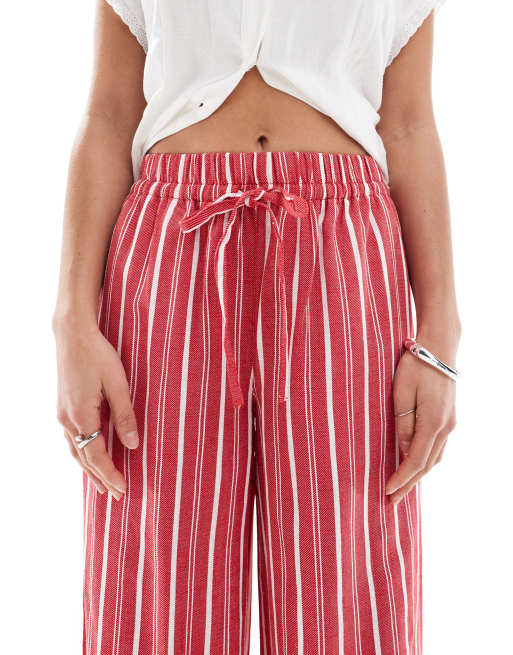 ASOS DESIGN Petite – Röda, randiga byxor i linnestil med resårmidja, 4 av 5