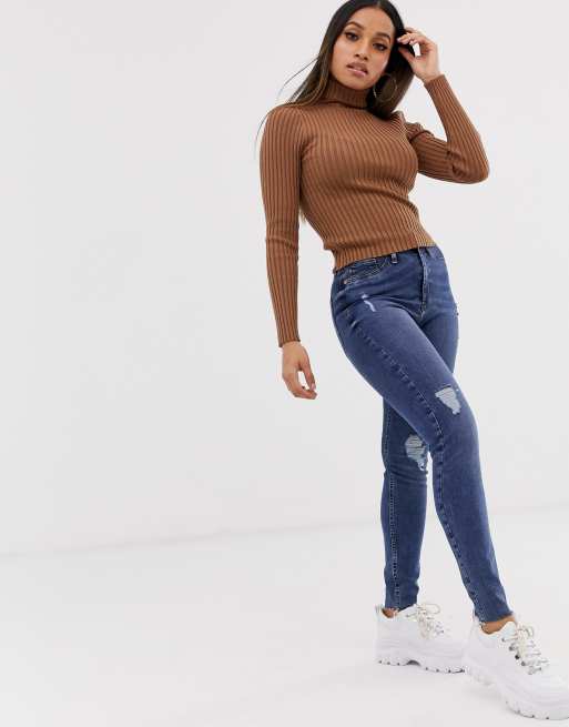 ASOS DESIGN Petite roll neck jumper in fine knit rib