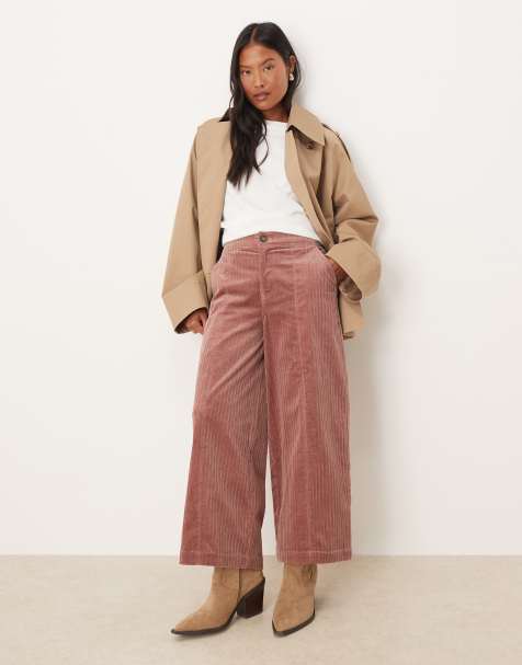 ASOS DESIGN Petite – Rosa, korta manchesterbyxor med vida ben - view 1