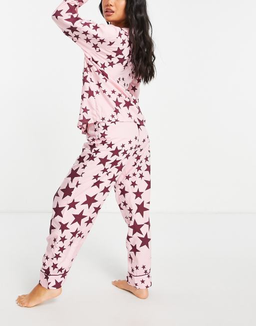 ASOS DESIGN Petite – Rosa Pyjama aus Modal mit langärmligem Hemd und Hose mit Sternenmuster, 3 von 4