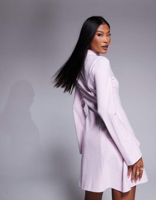 ASOS DESIGN Petite – Rosa, supermjuk miniklänning med hög krage och utsvängd design, 3 av 4