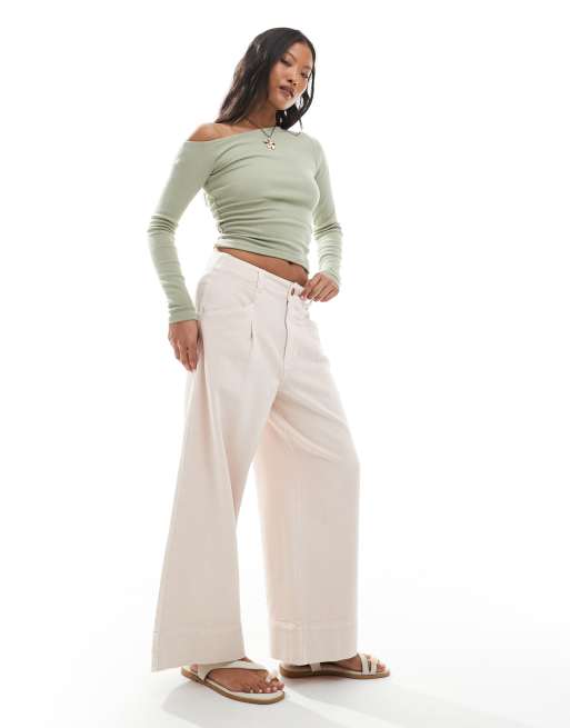 ASOS DESIGN Petite – Rosa, tvättade byxor i kort design med vida ben, 2 av 5