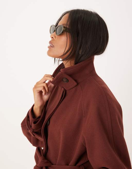 ASOS DESIGN Petite – Rostfärgad, formell trenchcoat i lång modell med ståkrage, 3 av 4
