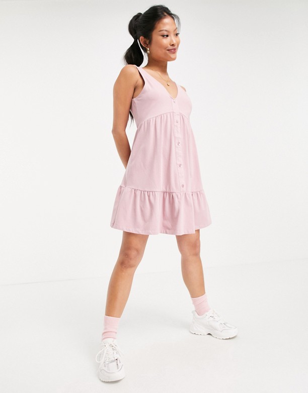  Najlepsza ASOS DESIGN Petite – RÓżowa luźna sukienka z guzikami RÓżany