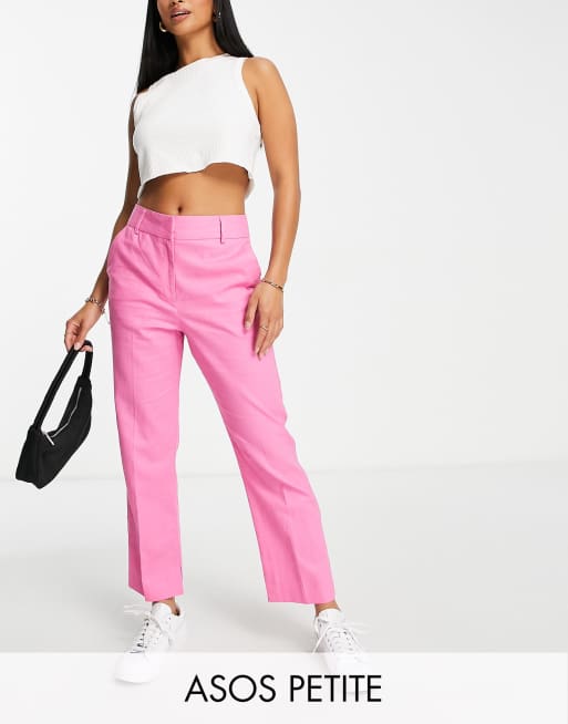 ASOS DESIGN Petite – Różowe lniane spodnie typu cygaretki o dopasowanym kroju