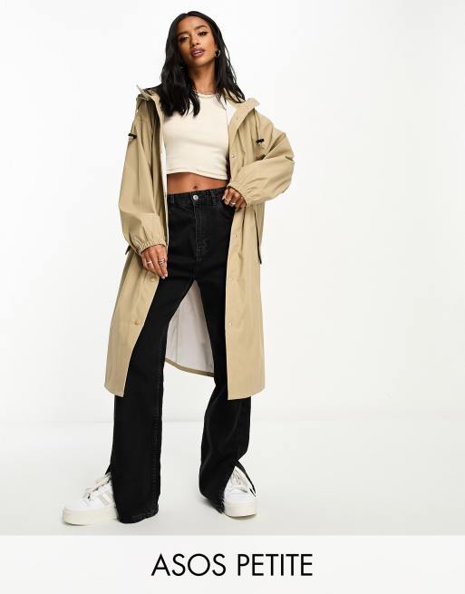 ASOS DESIGN Petite - Rubberachtige regenparka in kiezelkleur