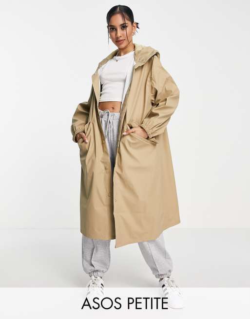 ASOS DESIGN Petite - Rubberachtige regenparka in kiezelkleur, 2 van 4