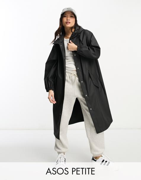 ASOS DESIGN Petite - Rubberen parka in zwart - view 1
