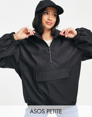 ASOS DESIGN Petite rubberised rain jacket in black