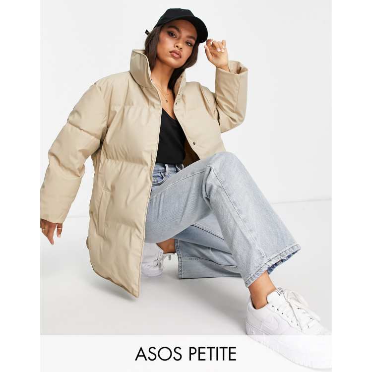 Petite Camel Long Puffer Coat