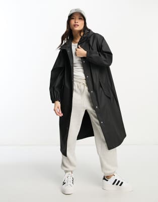 ASOS Petite ASOS DESIGN Petite rubberised rain parka coat in black