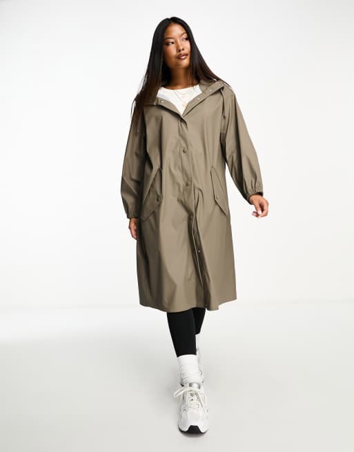 ASOS DESIGN Petite rubberised rain parka coat in mushroom ASOS