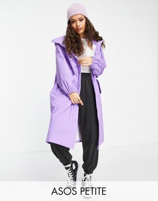 ASOS DESIGN Petite rubberised rain parka coat in purple
