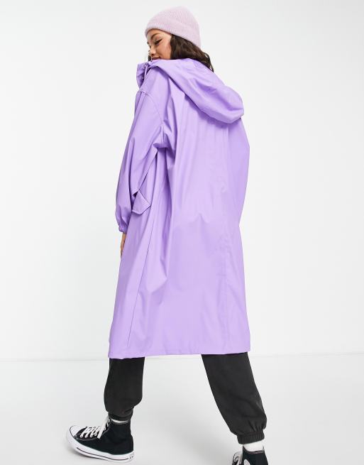 ASOS DESIGN Petite rubberised rain parka coat in purple