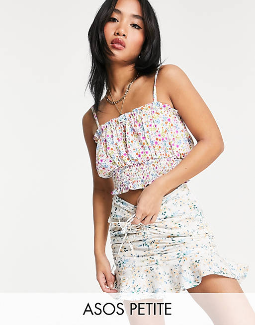 ASOS DESIGN Petite ruched front mini skirt in floral print