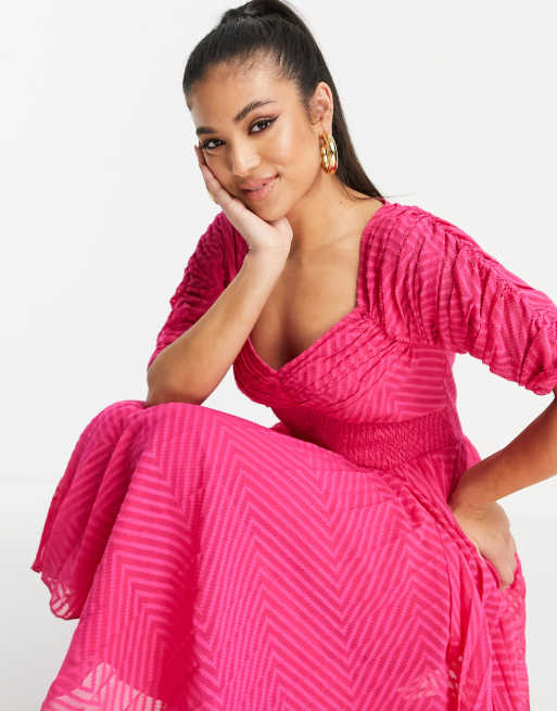 asos design shirred pleated midi dress ASOS Design - Shirred Bust Midi Dress - Women - Cotton - 8 US
