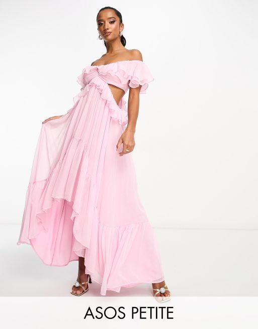 Pearl Pink Off Shoulder Ruffled Short Maternity Dress for