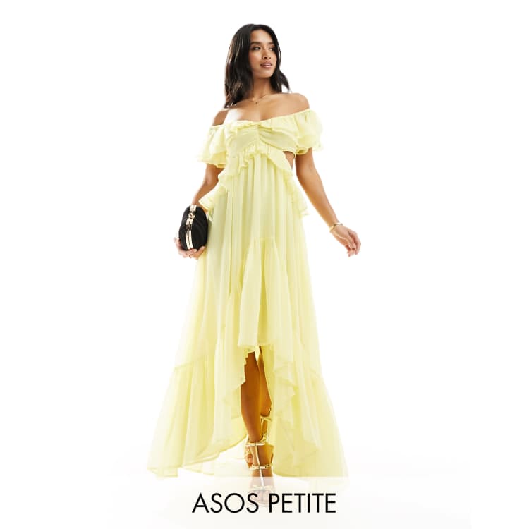 pastel yellow off the shoulder dress Yellow Tulle A-line Off-The-Shoulder Prom Dresses, Evening Dresses, MP838