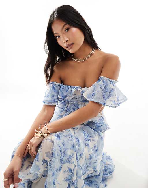 asos off the shoulder dress Design - Bandeau Maxi - Women - Polyester adjustable straps for a personalised fit ASOS DESIGN Premium off shoulder