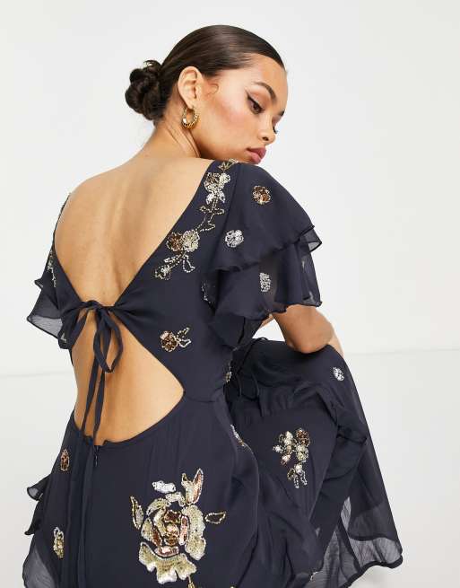 asos dusty blue bridesmaid dress Dusty Blue Bridesmaid Dresses Asos Sheath/Column Spaghetti Straps V-Neck Floor Length Chiffon Bridesmaid Dresses with Slit main image 0