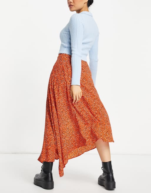 ASOS DESIGN Petite ruffle midi skirt in orange non print