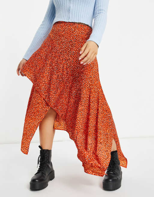 ASOS DESIGN Petite ruffle midi skirt in orange non print